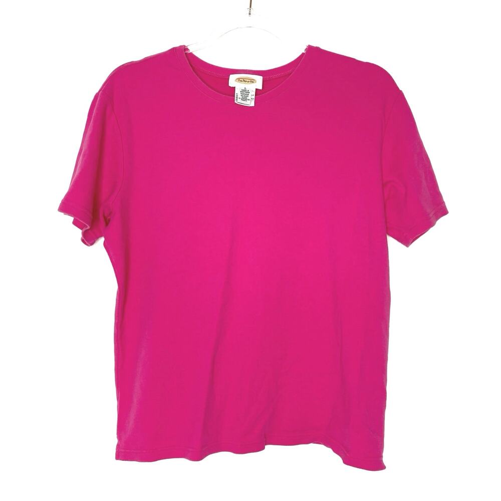 Talbots Vintage Hot Pink Short Sleeve Tee Shirt 100% Cotton Womens Large